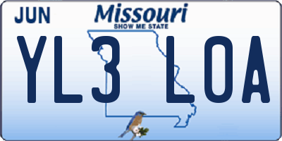 MO license plate YL3L0A