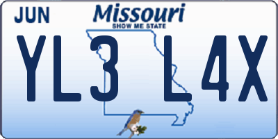 MO license plate YL3L4X