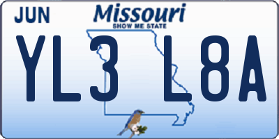 MO license plate YL3L8A