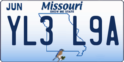 MO license plate YL3L9A