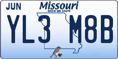 MO license plate YL3M8B