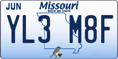 MO license plate YL3M8F