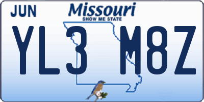 MO license plate YL3M8Z