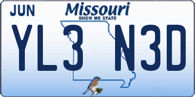 MO license plate YL3N3D