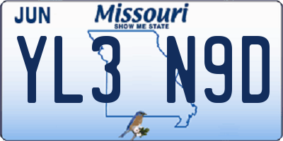 MO license plate YL3N9D