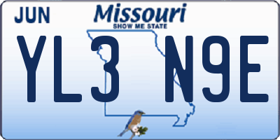 MO license plate YL3N9E