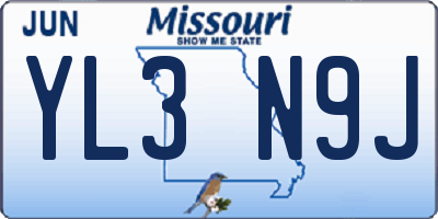 MO license plate YL3N9J