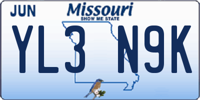 MO license plate YL3N9K