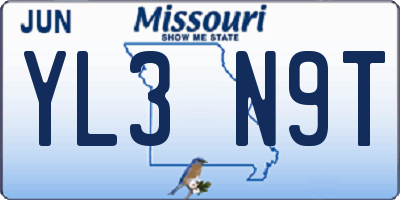 MO license plate YL3N9T