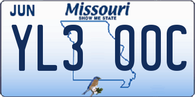 MO license plate YL3O0C