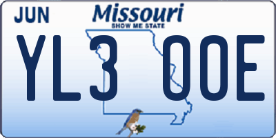 MO license plate YL3O0E