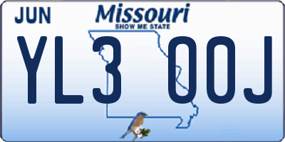 MO license plate YL3O0J