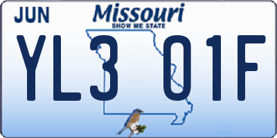 MO license plate YL3O1F