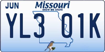 MO license plate YL3O1K