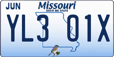 MO license plate YL3O1X
