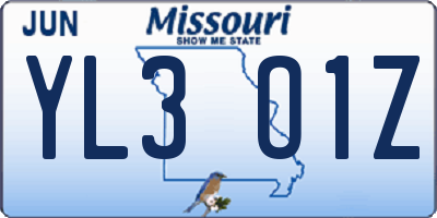MO license plate YL3O1Z