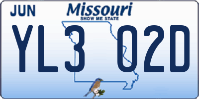 MO license plate YL3O2D