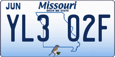 MO license plate YL3O2F