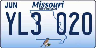 MO license plate YL3O2O