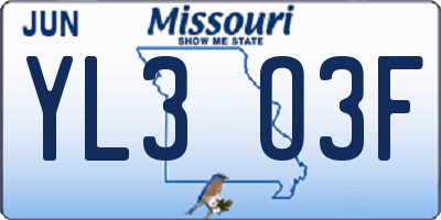 MO license plate YL3O3F