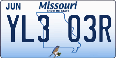 MO license plate YL3O3R