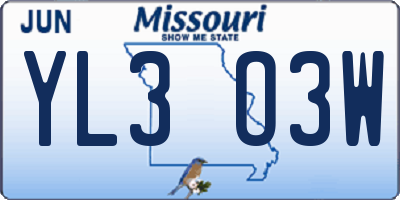 MO license plate YL3O3W