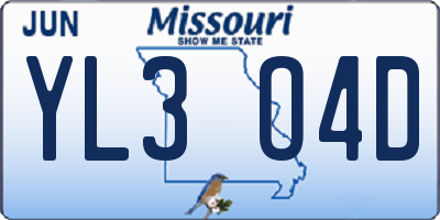 MO license plate YL3O4D