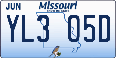 MO license plate YL3O5D