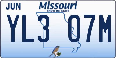 MO license plate YL3O7M