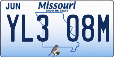 MO license plate YL3O8M