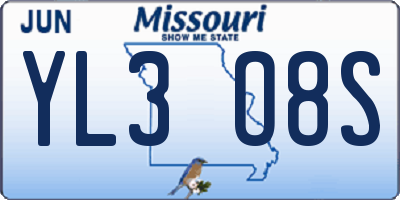 MO license plate YL3O8S