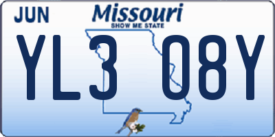 MO license plate YL3O8Y