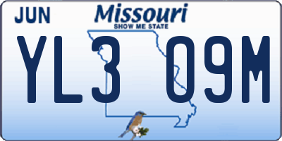 MO license plate YL3O9M