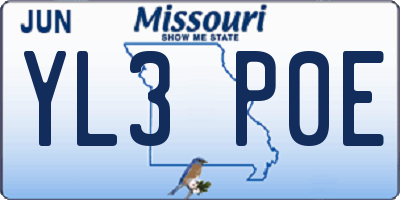 MO license plate YL3P0E