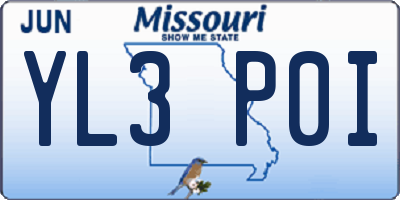 MO license plate YL3P0I