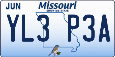 MO license plate YL3P3A