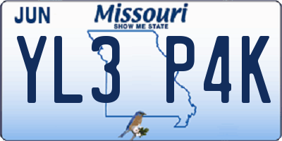 MO license plate YL3P4K