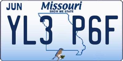 MO license plate YL3P6F