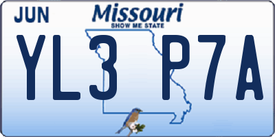 MO license plate YL3P7A