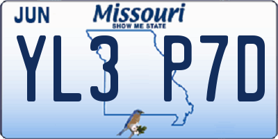 MO license plate YL3P7D