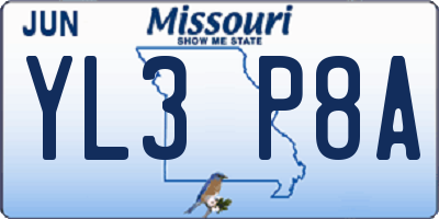 MO license plate YL3P8A