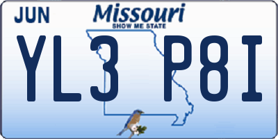 MO license plate YL3P8I