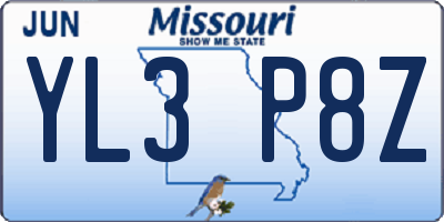 MO license plate YL3P8Z