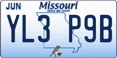 MO license plate YL3P9B