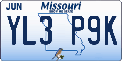 MO license plate YL3P9K