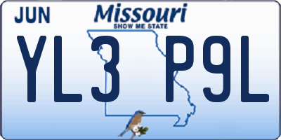 MO license plate YL3P9L