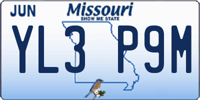 MO license plate YL3P9M