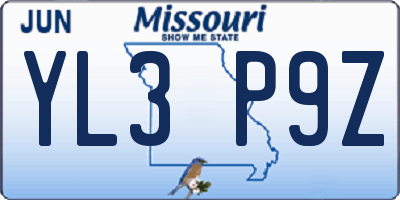 MO license plate YL3P9Z