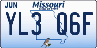 MO license plate YL3Q6F