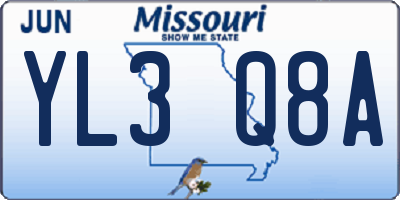MO license plate YL3Q8A